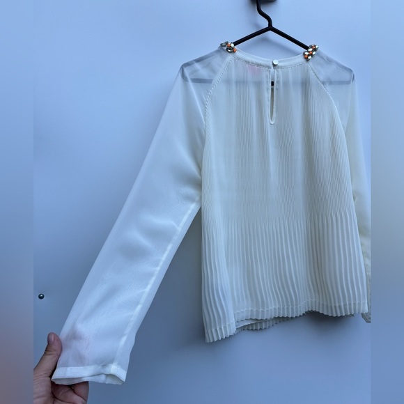 Ted Baker Lovina Bejeweled Accordion Pleated Long Sleeve Blouse Size 3 (US 8) - Picture 10 of 16